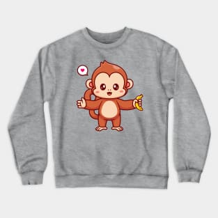 Cute Monkey Holding Banana Cartoon Crewneck Sweatshirt